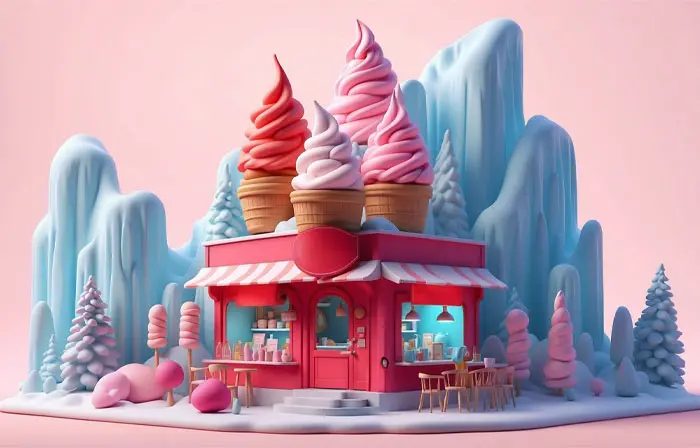 Charming 3D Illustration of a Beautiful Couple Ice Cream Parlour image